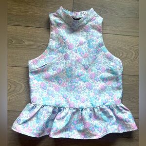 TCEC Womens Sleeveless High Neck Floral Print Sz Small Top Peplum/ruffle Bottom